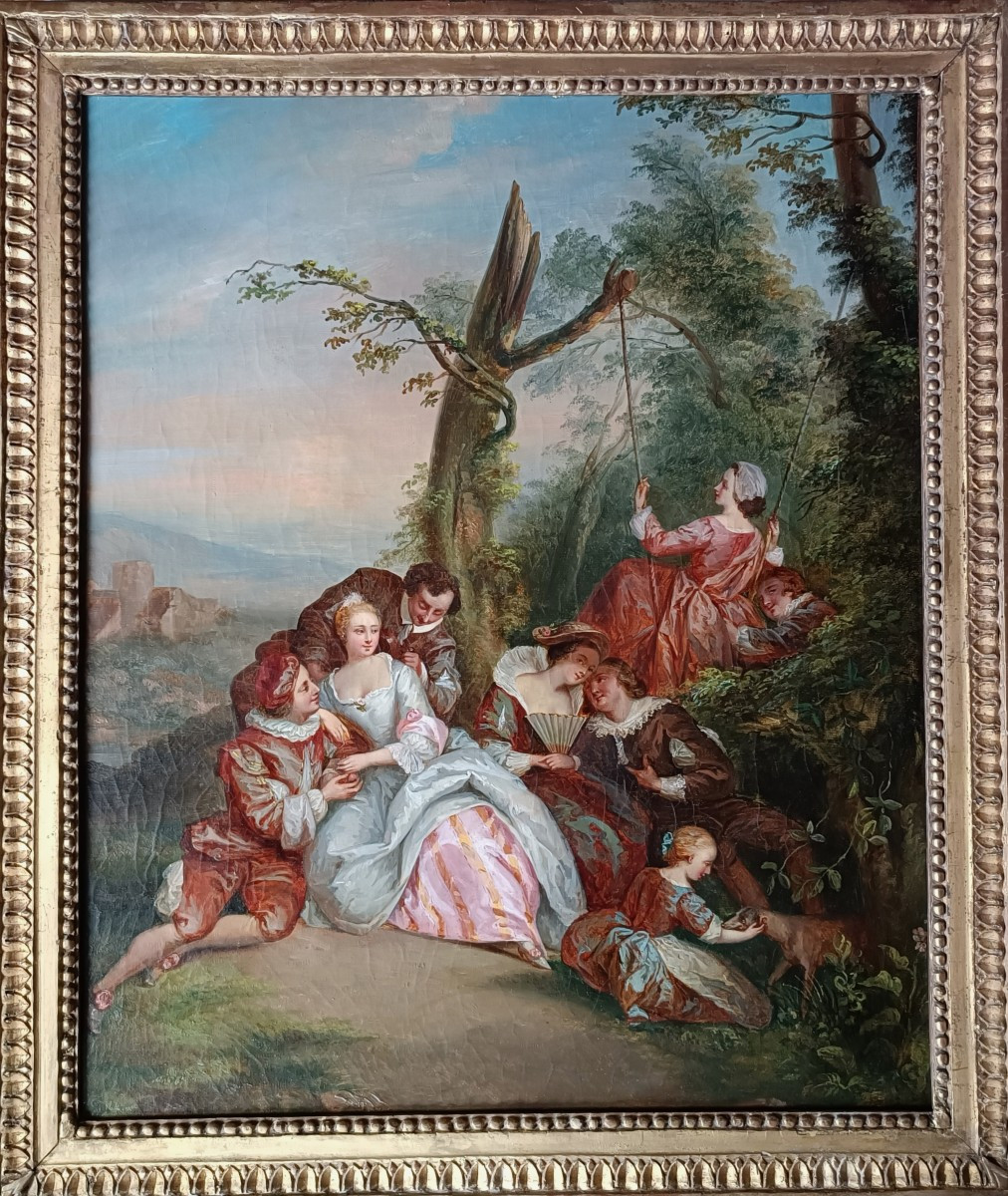 Painting: Romantic Encounters By Jean-baptiste Pater Louis XVI Period Frame