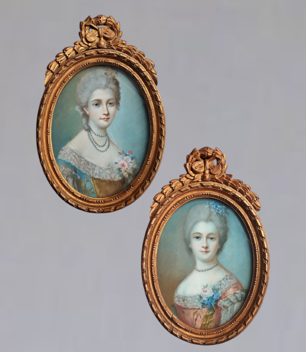 Pair Of Portraits Of Ladies With Flowers