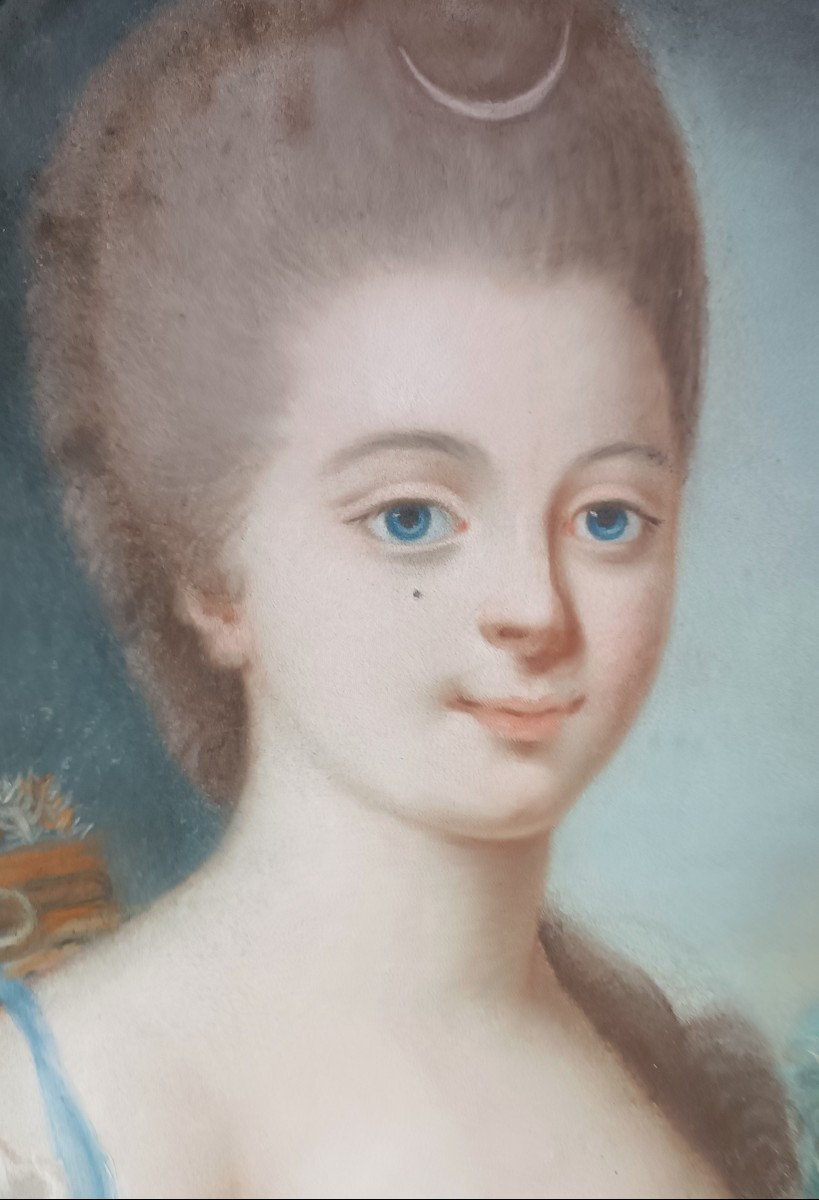French School, 18th Century, Pastel Portrait Of A Young Girl In A Diadem.-photo-2