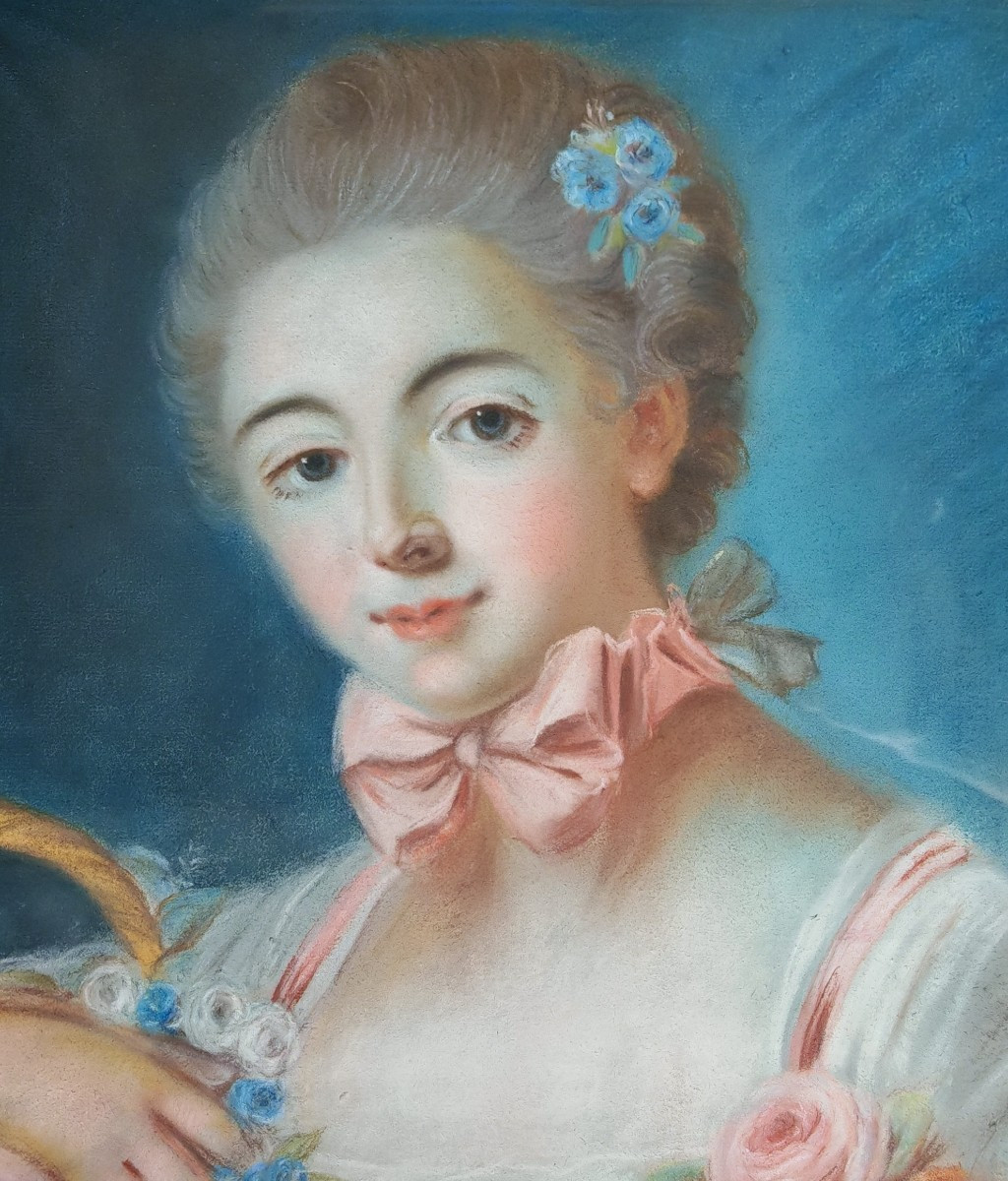 French School, 18th Century. Portrait Of Marie émilie Boucher. -photo-2