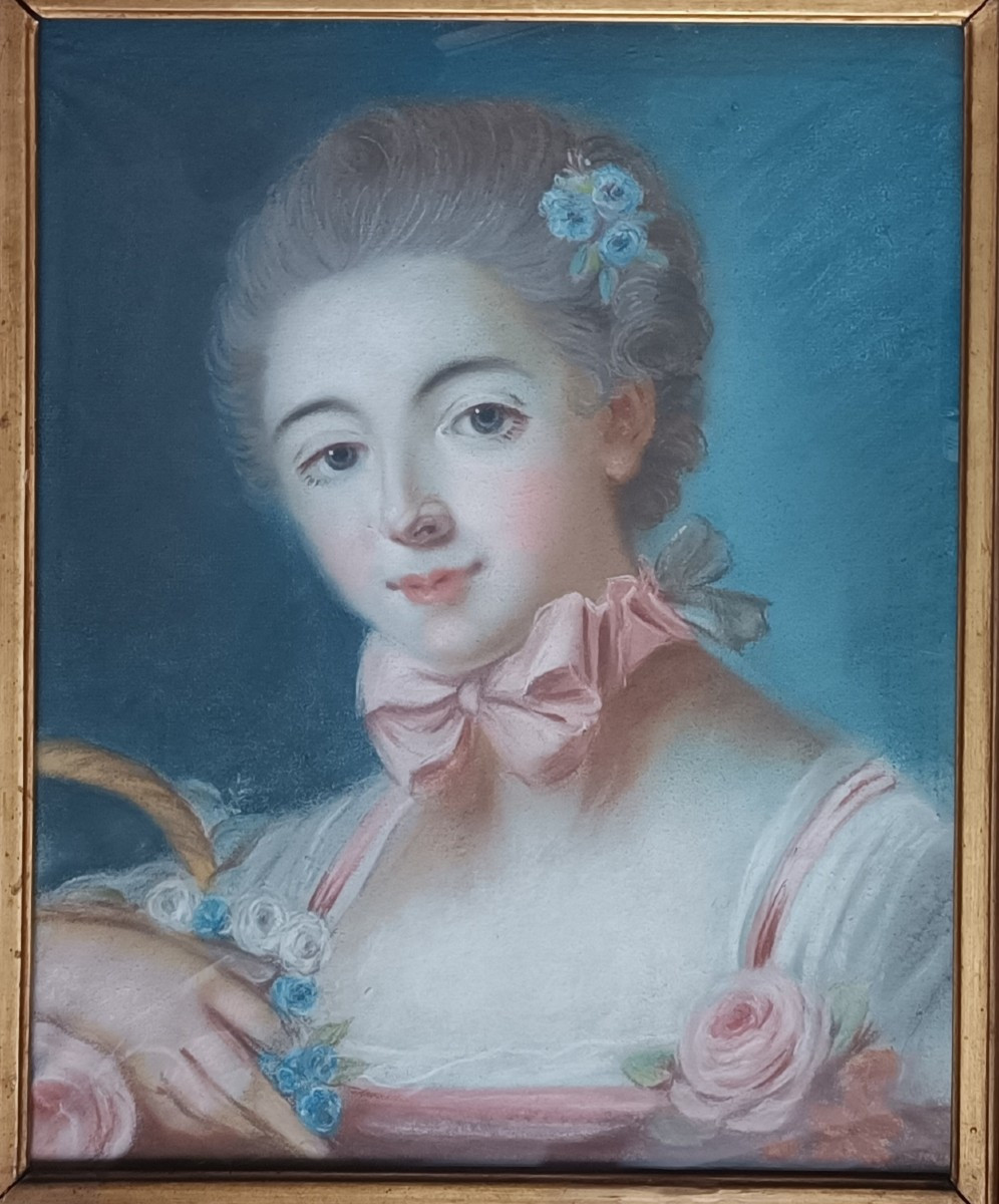 French School, 18th Century. Portrait Of Marie émilie Boucher. -photo-4