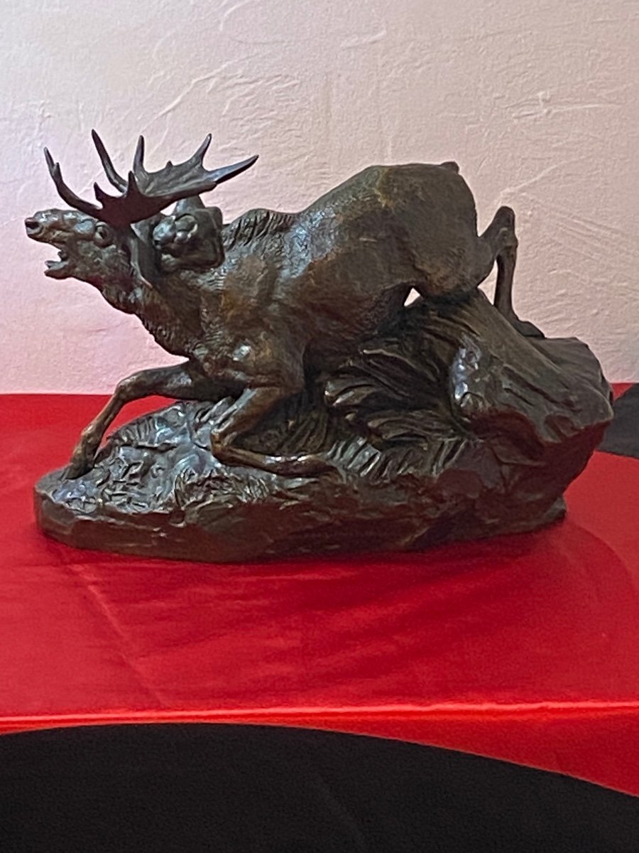 Moose Surprised By A Lynx - Antoine-louis Barye (1795-1875)