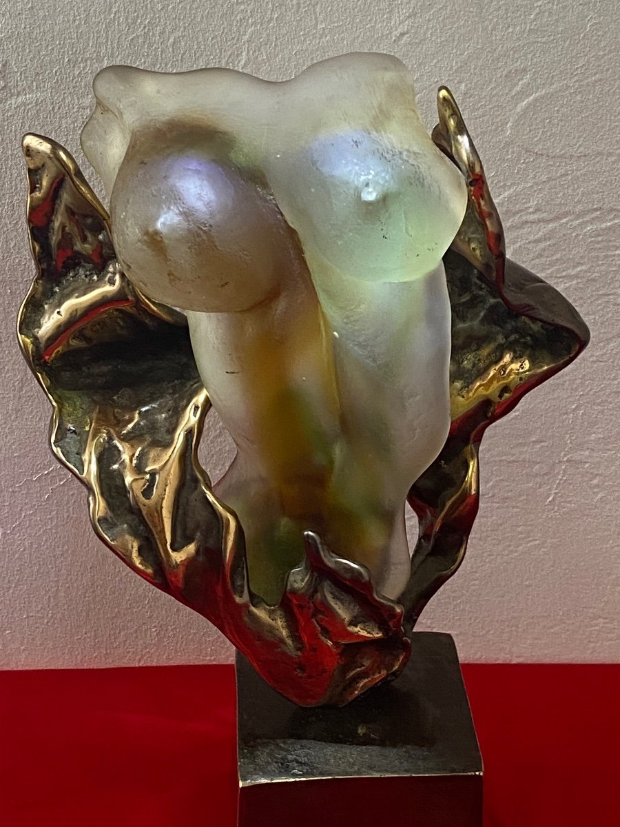 Female Bust In Bronze And Glass Paste - Yves Lohe (20th Century Sculpture).-photo-2