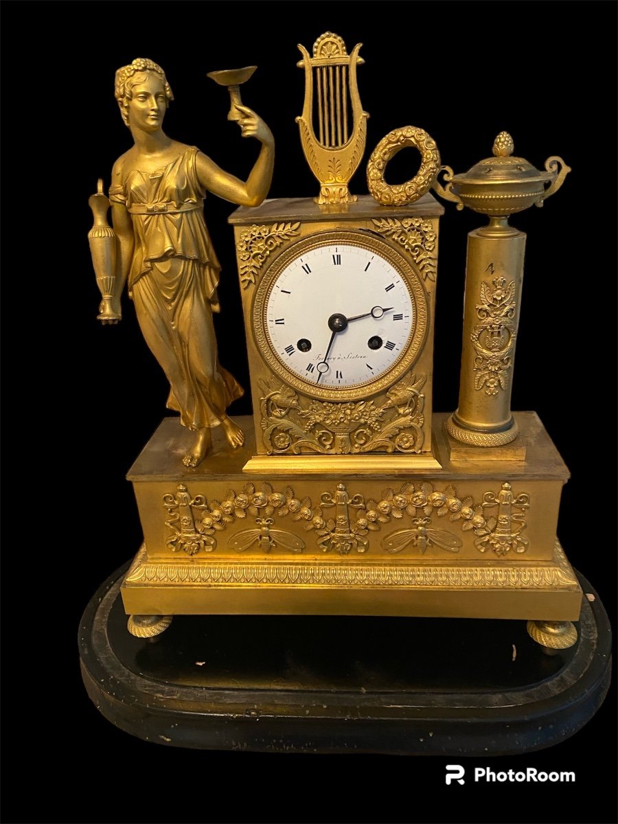 Gilt Bronze Clock From The Empire Period Offered By Antiquités. Victor Lardin.-photo-2