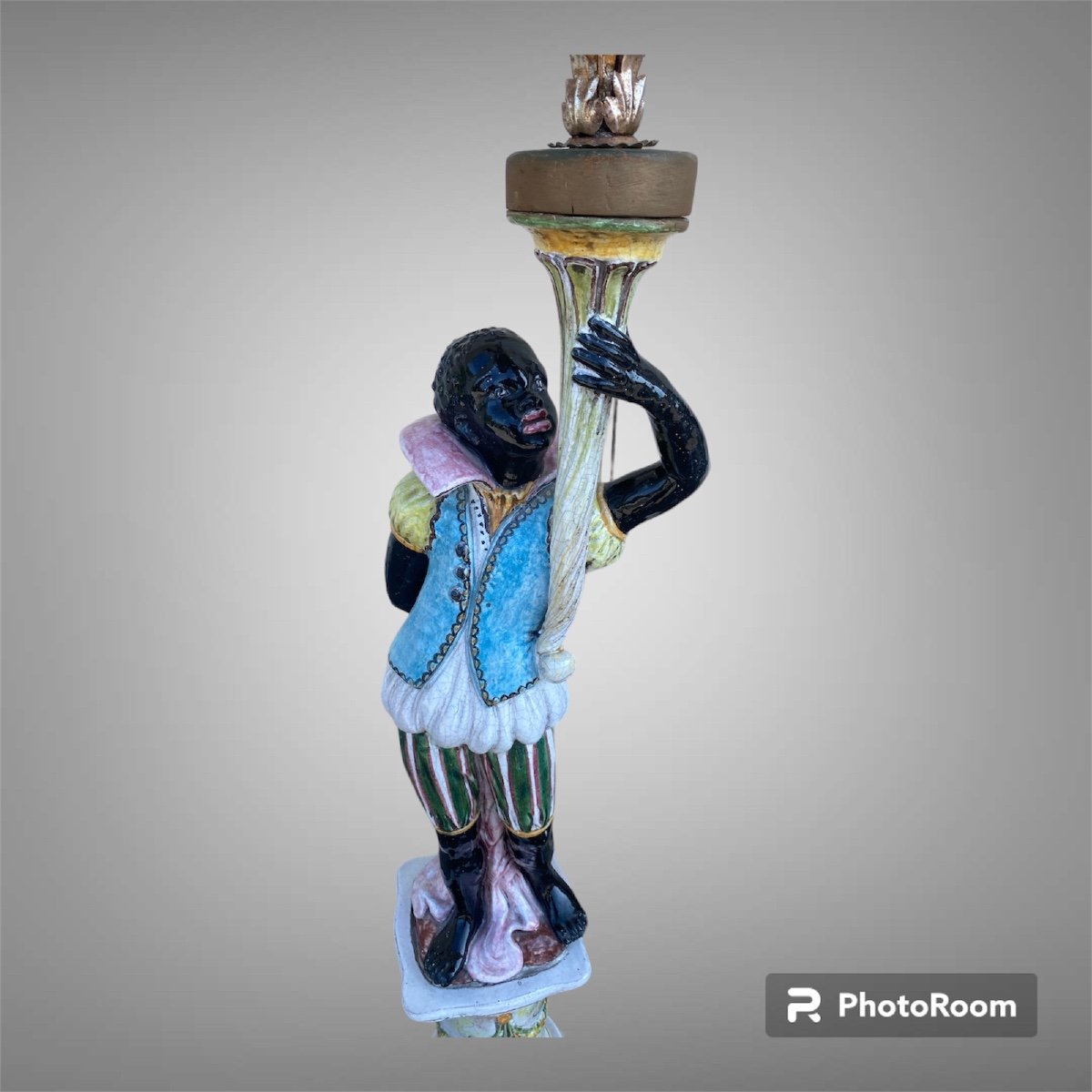 Paire De Nubien Torchère céramique Polychrome -photo-3