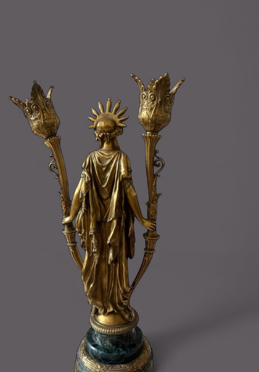Rare Lampe en bronze doré signé F. Barbedienne- XIX siècle- d'après Carrier- Belleuse -photo-3