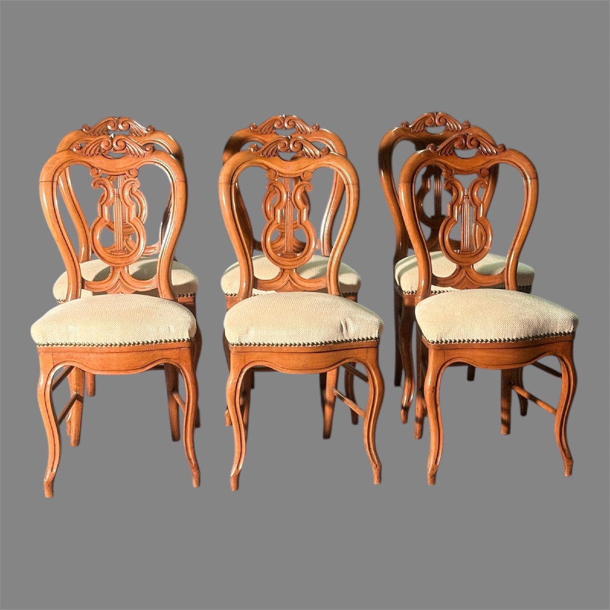 Six. Louis-philippe Lyre Chairs In Cherry Wood