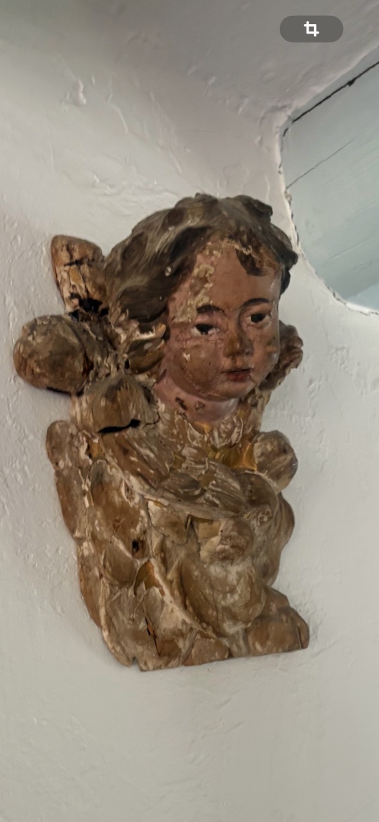 Pair Of Carved, Polychrome And Gilded Wooden Cherub Heads – 17th Century-photo-4