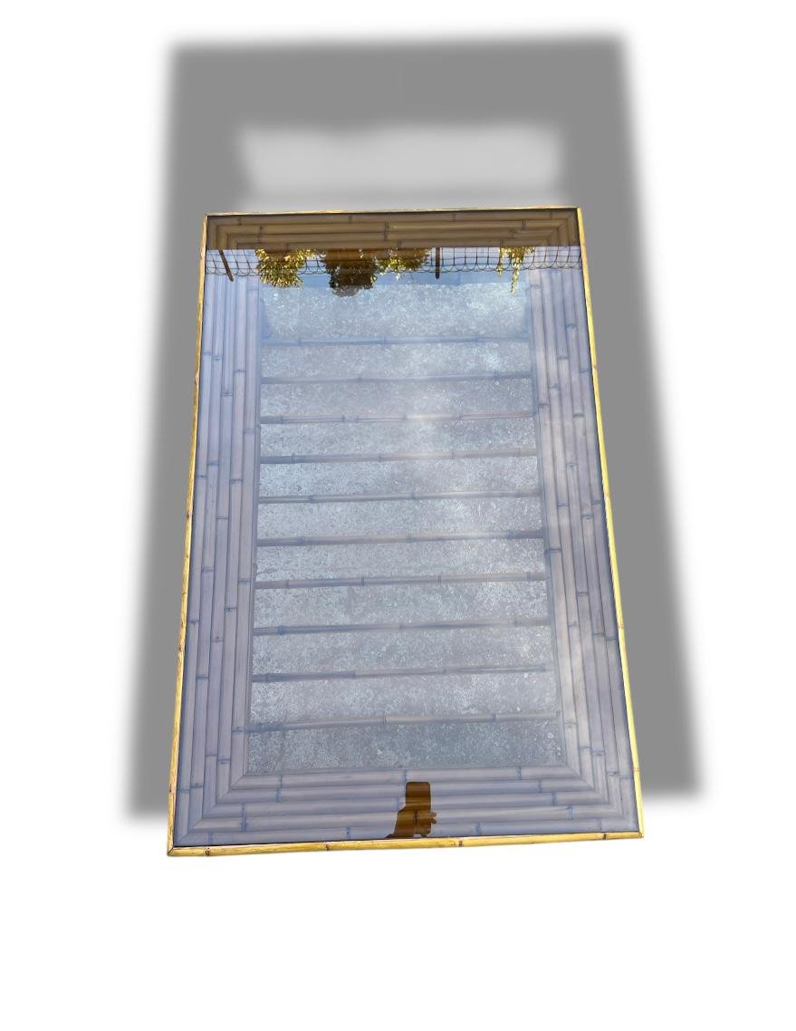 Table basse vintage en bambou – Plateau en verre – Années 1960/70-photo-4