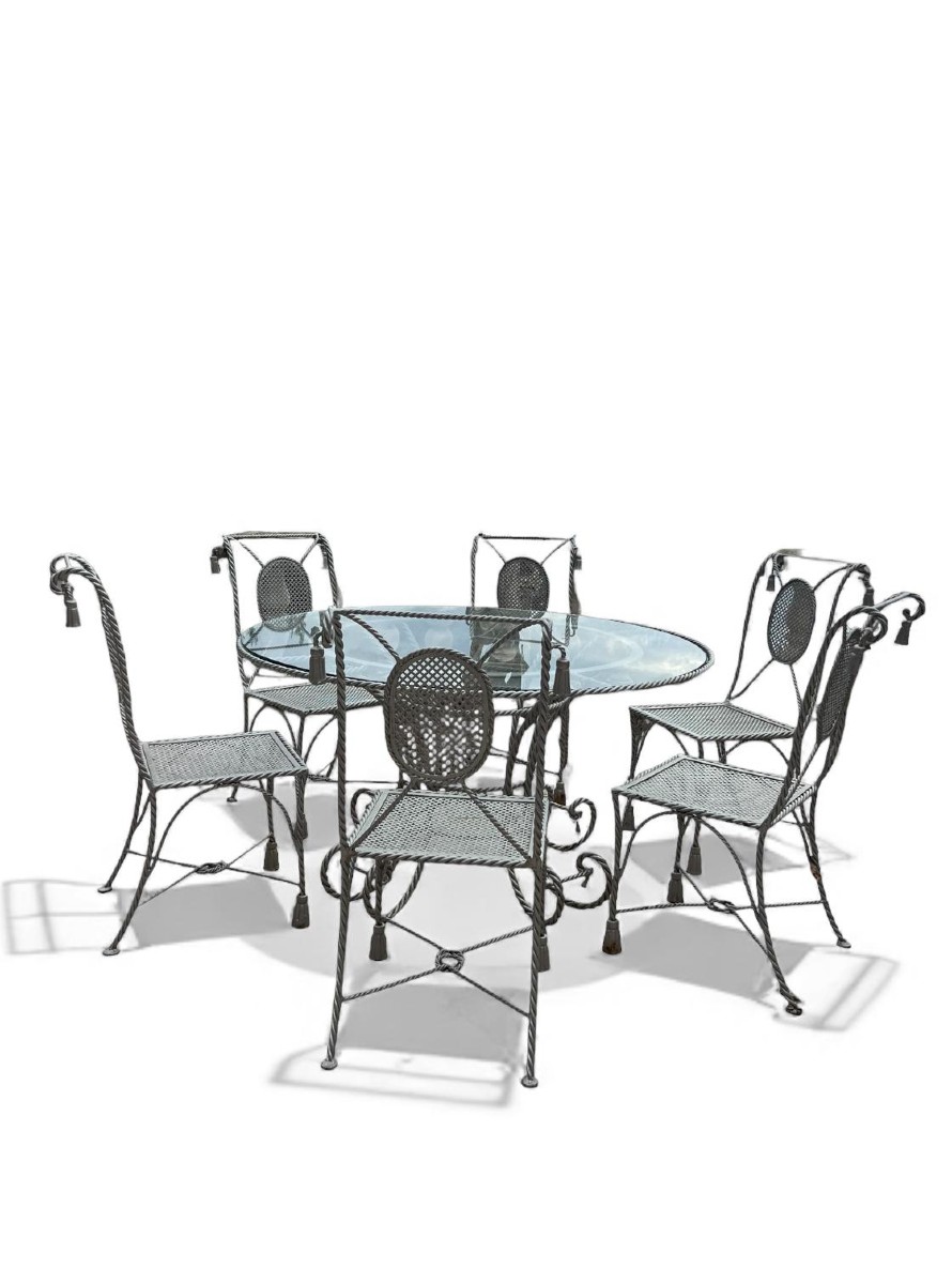 Ensemble de jardin Hollywood Regency en fer forgé torsadé –Modèle Pompom