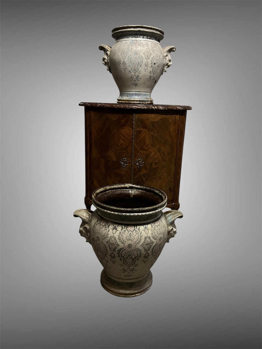 "Paire de Cache-pots En Fonte émaillée, Emaillerie Du Bourget, France, Vers 1875 / 1880"