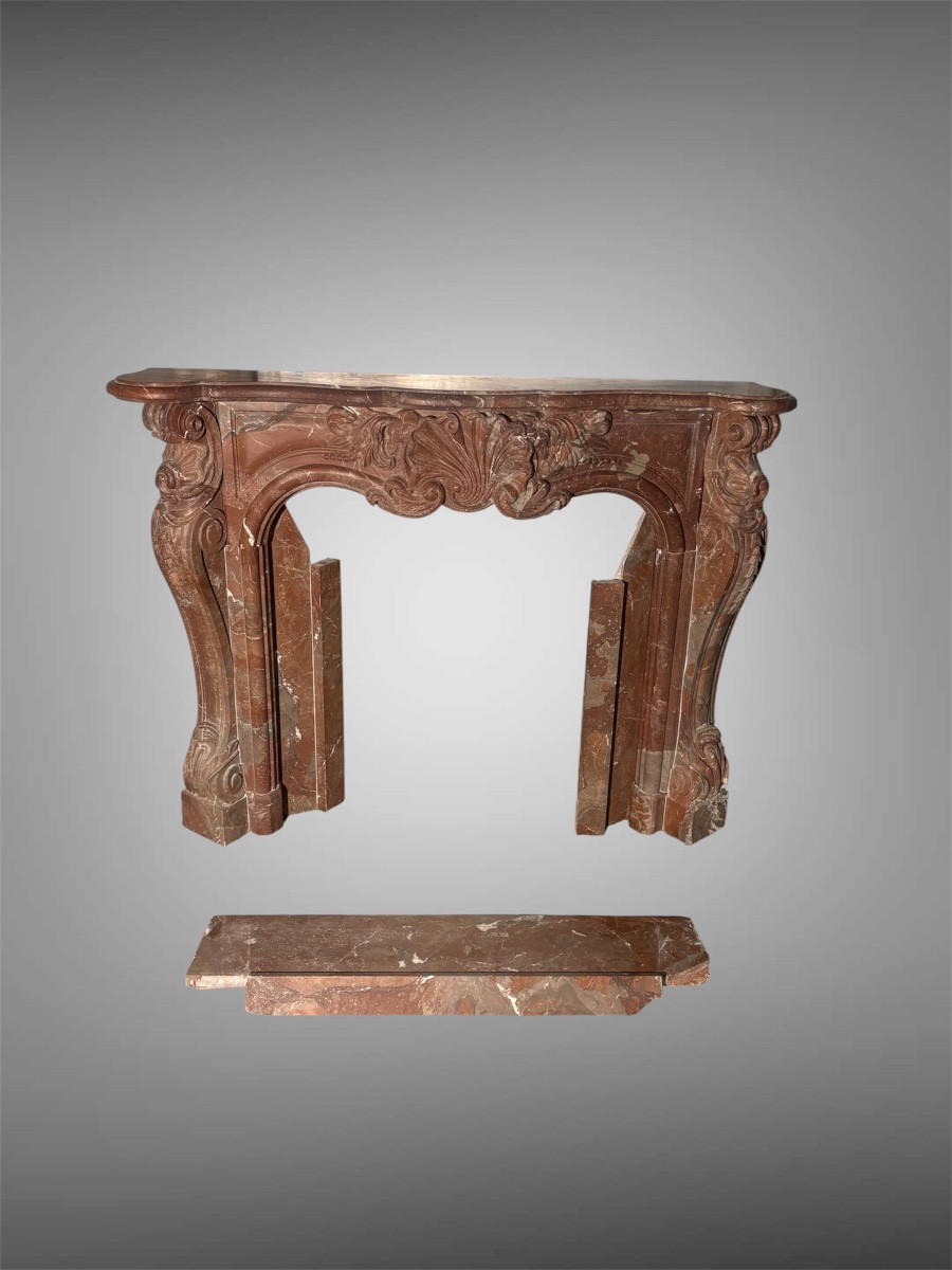 Cheminée ancienne en marbre rouge – Époque XIXᵉ siècle – Style Louis XV-photo-2