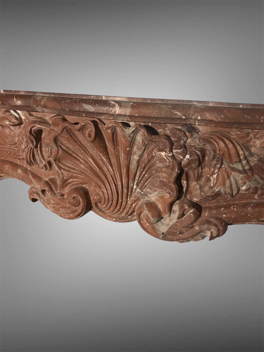 Cheminée ancienne en marbre rouge – Époque XIXᵉ siècle – Style Louis XV-photo-3