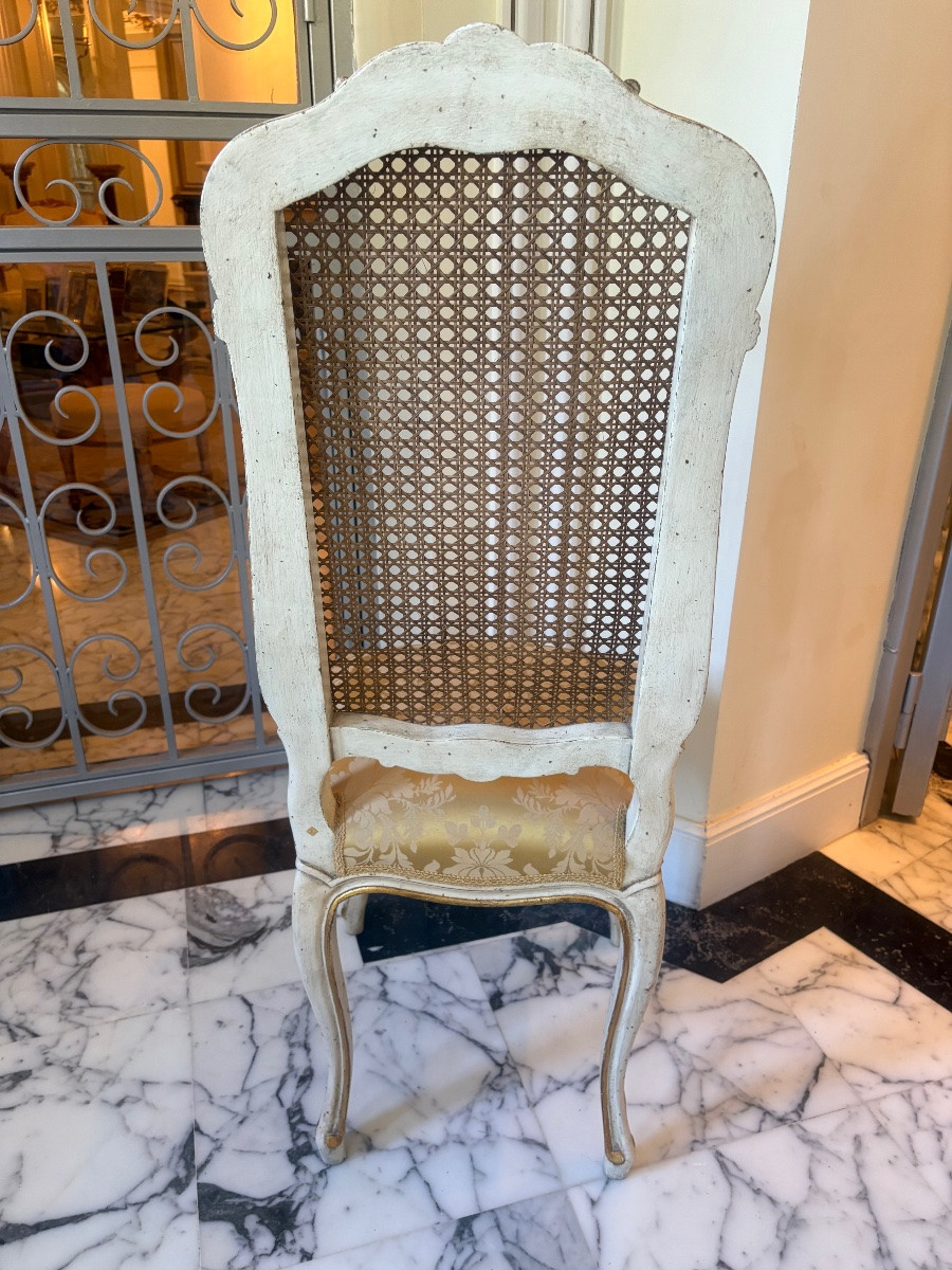 Suite Of 12 Louis XV Style Caned Chairs, Lacquered Wood And Gilded Rechampi, 20th Century-photo-4