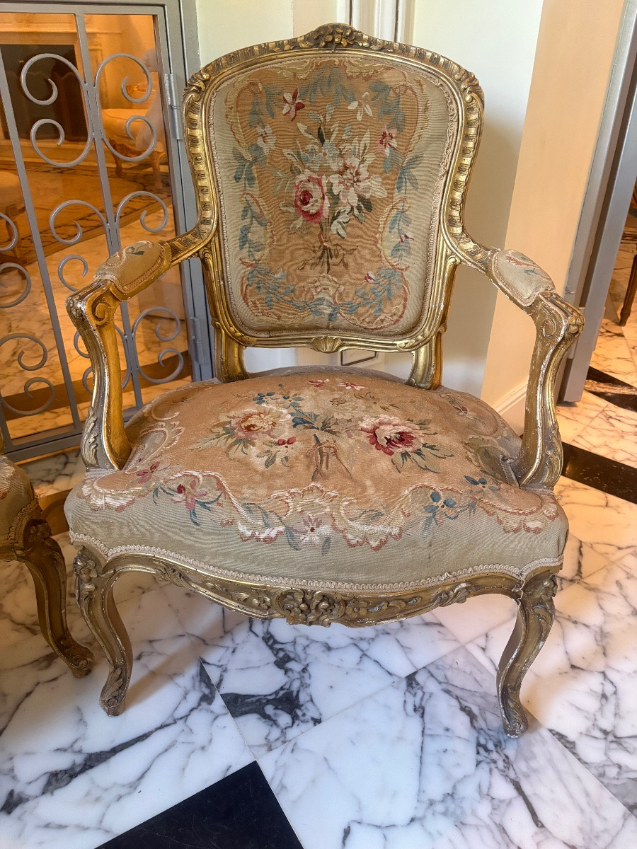 Paire de fauteuils Louis XV- tapisserie d’Aubusson-photo-2