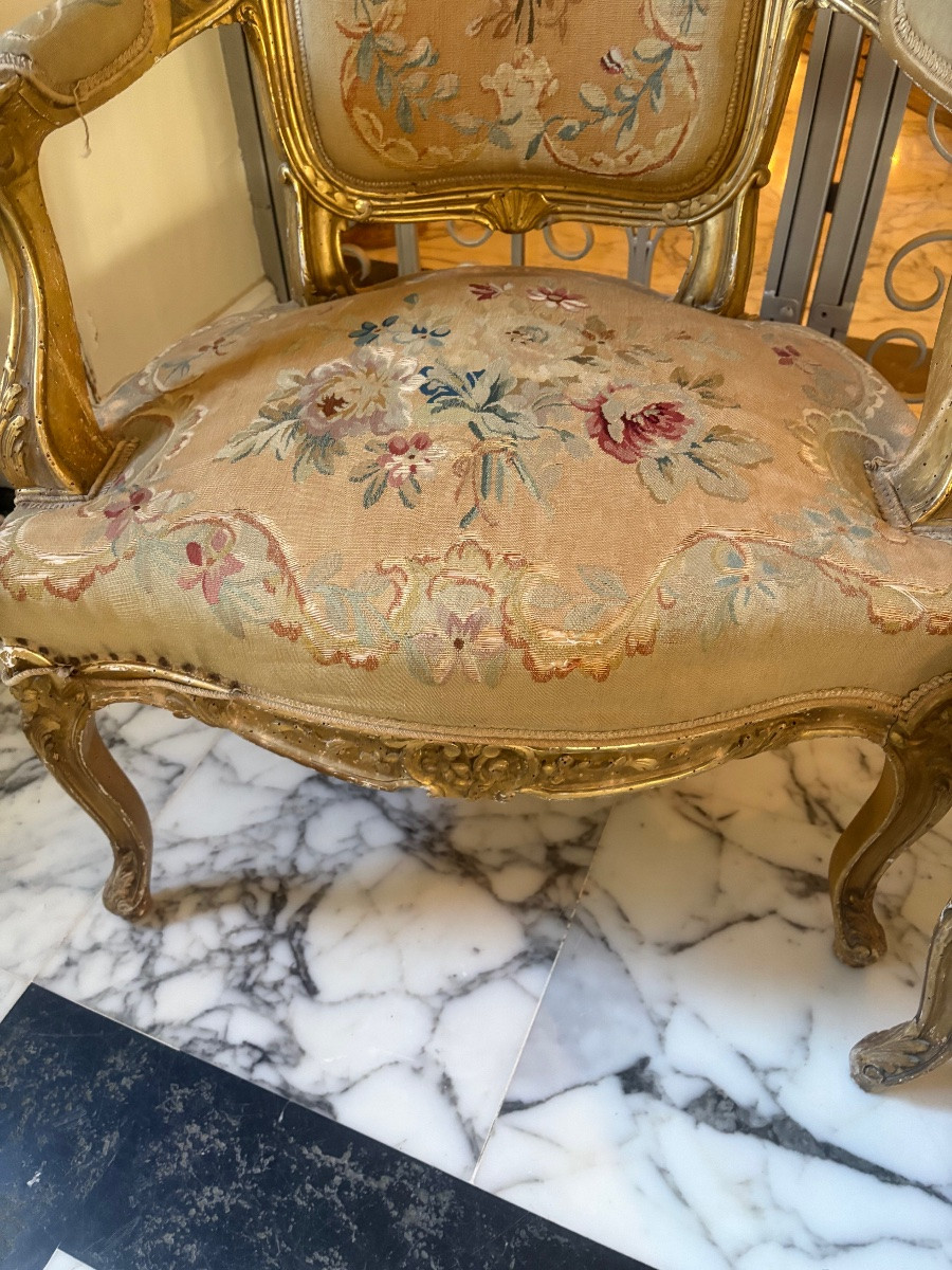 Paire de fauteuils Louis XV- tapisserie d’Aubusson-photo-3