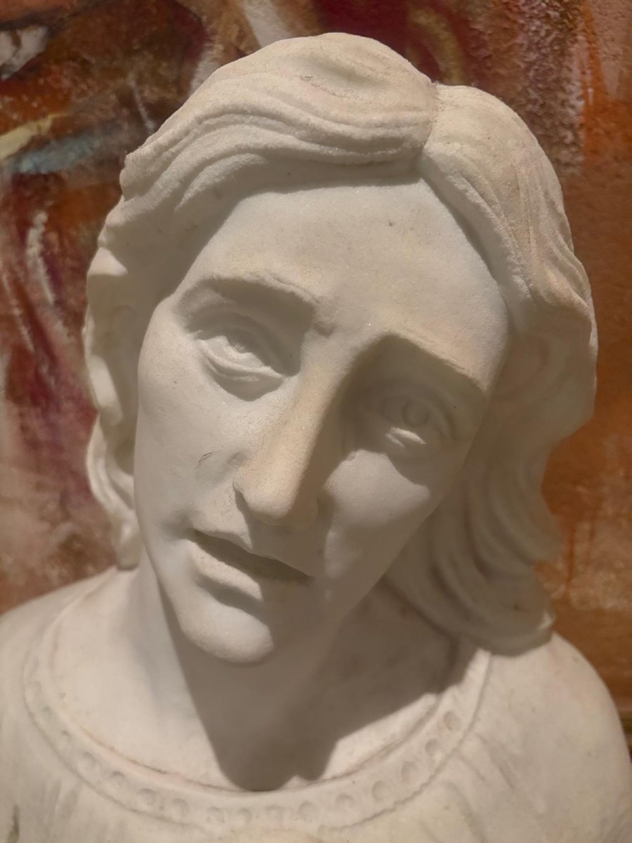 Importante sculpture en marbre- Vierge de pitié Christ aux fleurs-photo-2