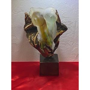 Female Bust In Bronze And Glass Paste - Yves Lohe (20th Century Sculpture).