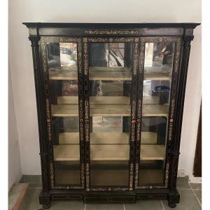 17th Century Style Ebony And Bone Marquetry Display Cabinet.
