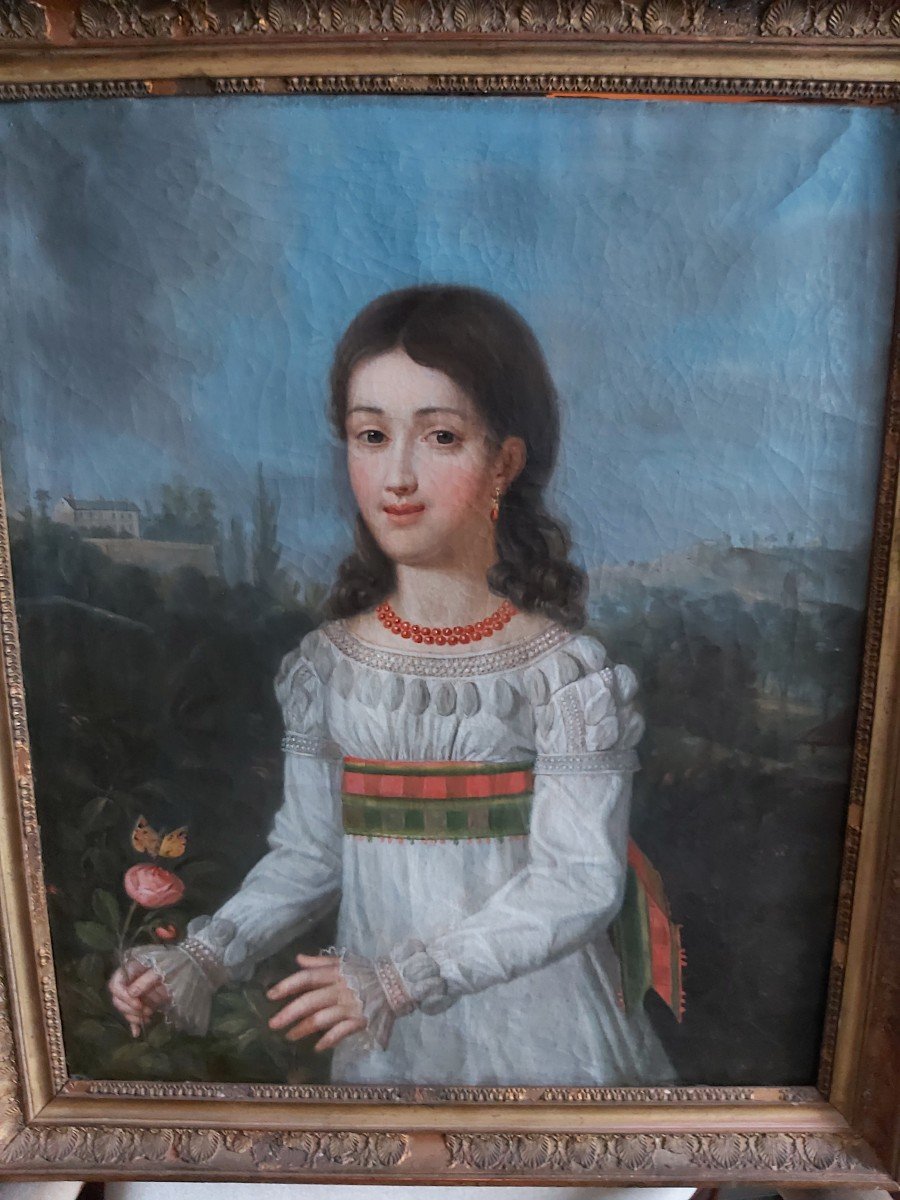 19th Century Restoration Portrait Young Girl With The Rose -photo-6