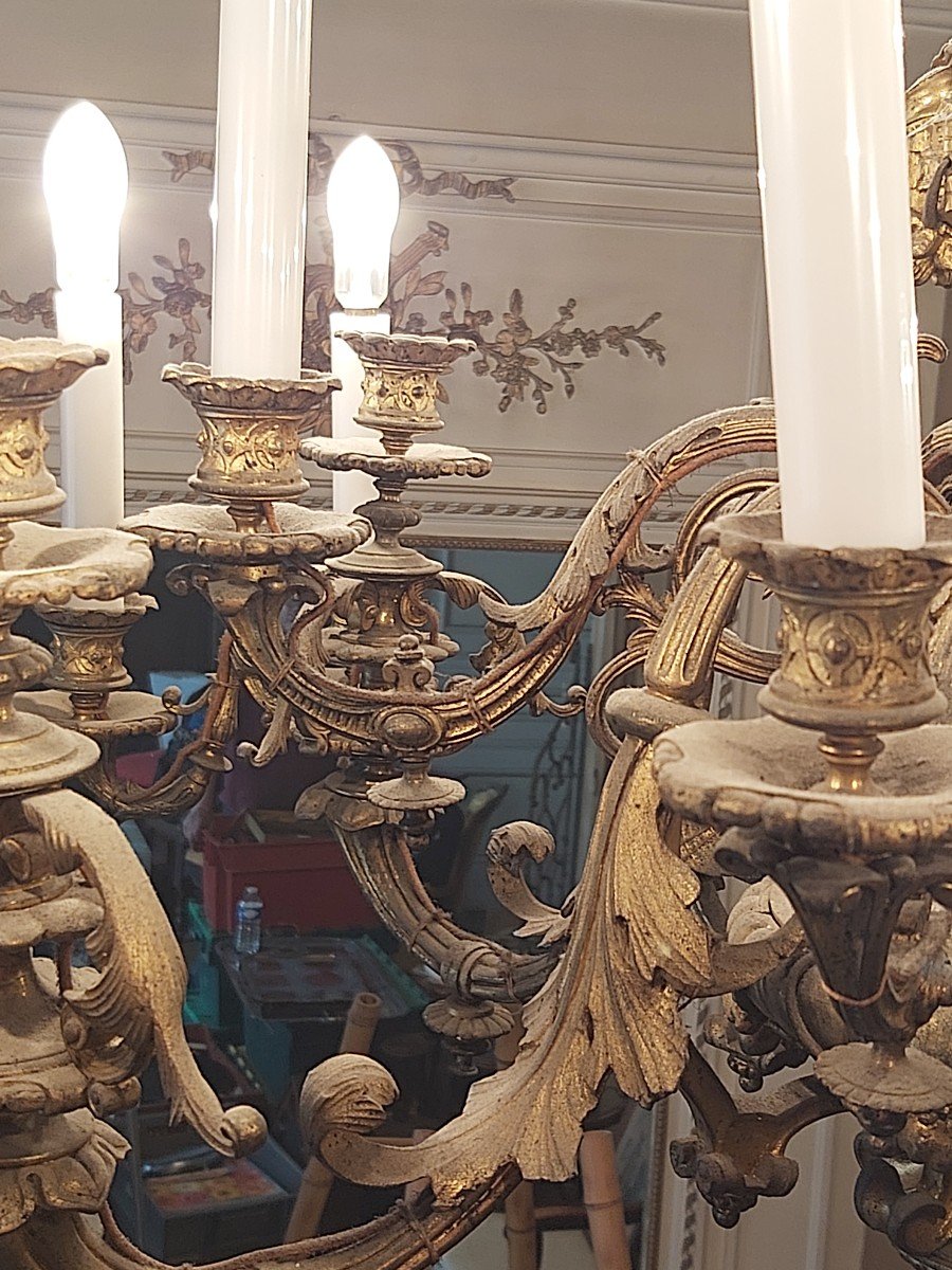 Imposant  Lustre Mazarin En Bronze Doré  : 20 lumières-photo-2