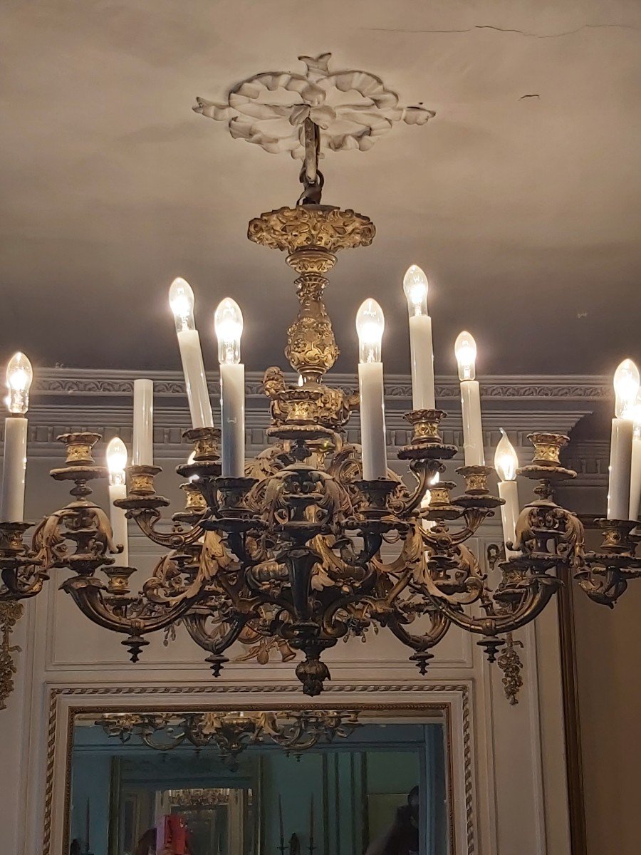 Imposant  Lustre Mazarin En Bronze Doré  : 20 lumières-photo-1