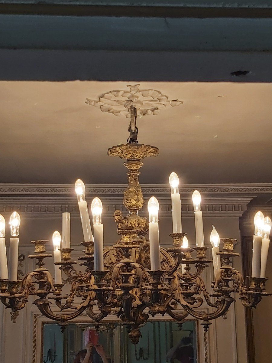 Imposant  Lustre Mazarin En Bronze Doré  : 20 lumières-photo-2