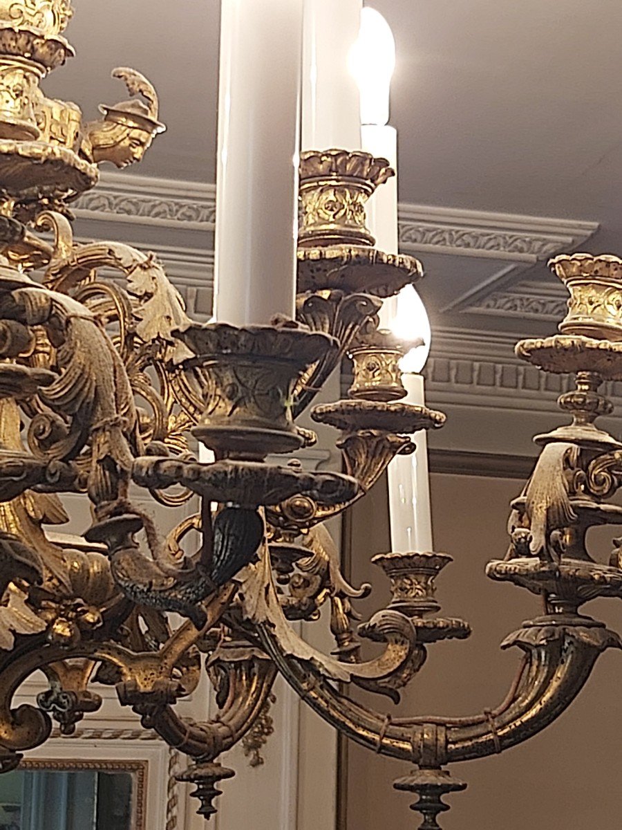 Imposant  Lustre Mazarin En Bronze Doré  : 20 lumières-photo-3