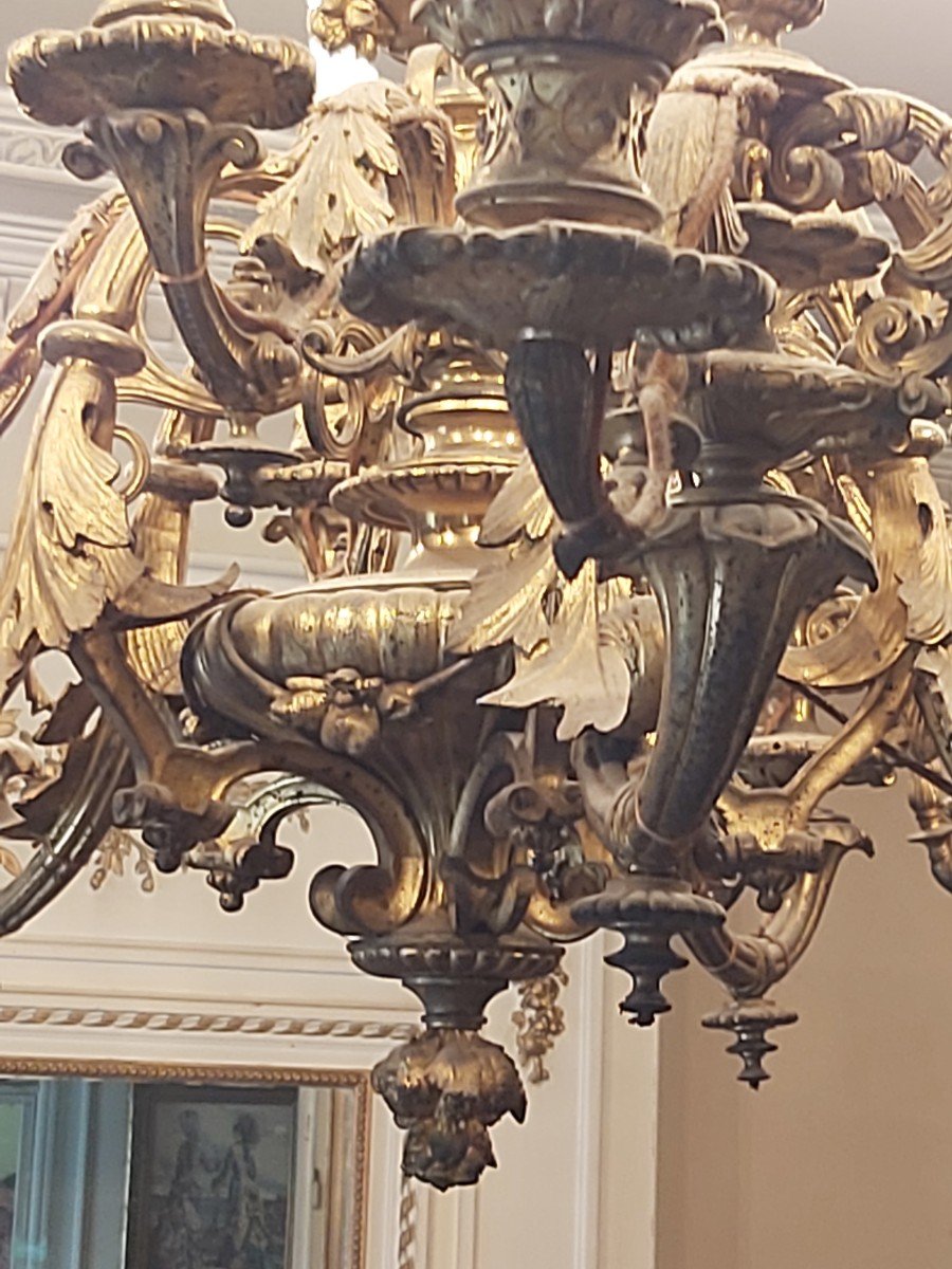 Imposant  Lustre Mazarin En Bronze Doré  : 20 lumières-photo-4