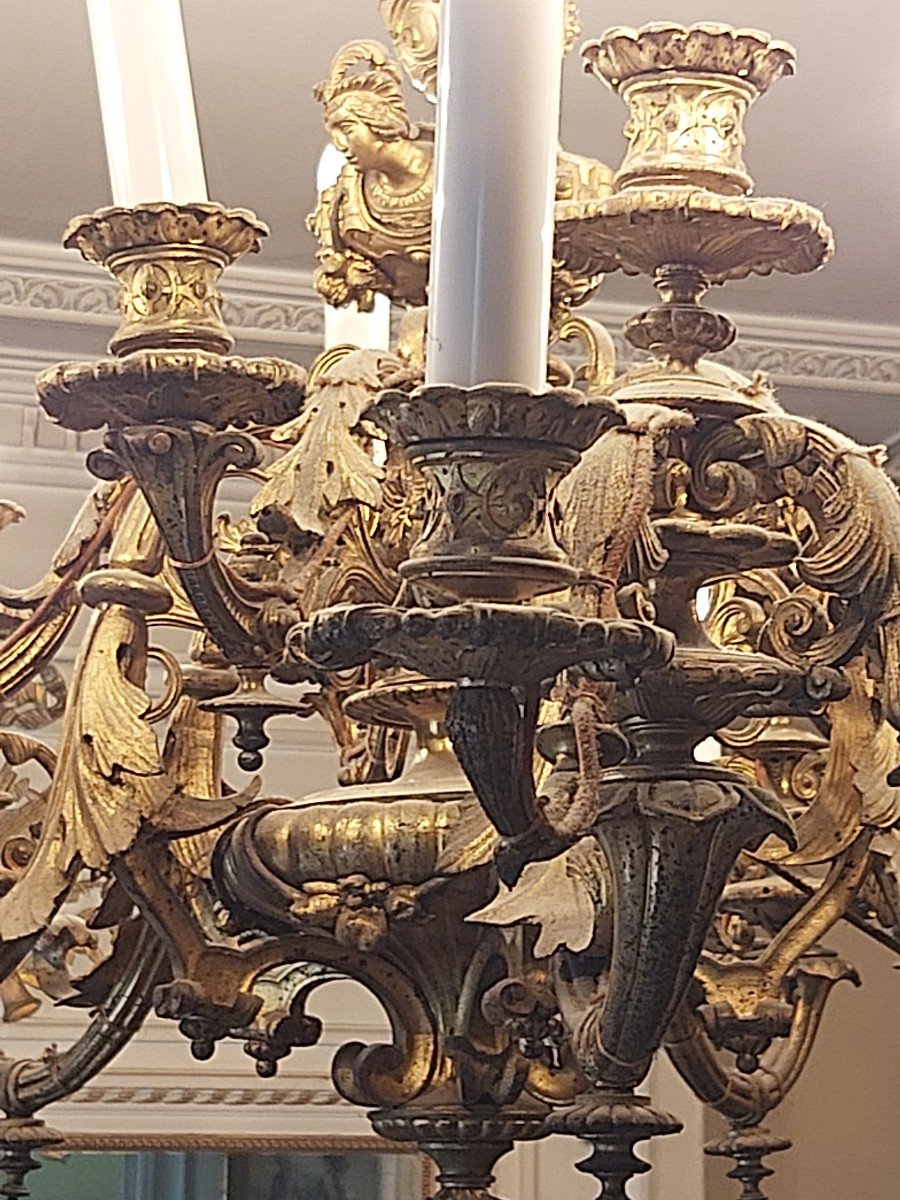 Imposant  Lustre Mazarin En Bronze Doré  : 20 lumières-photo-5