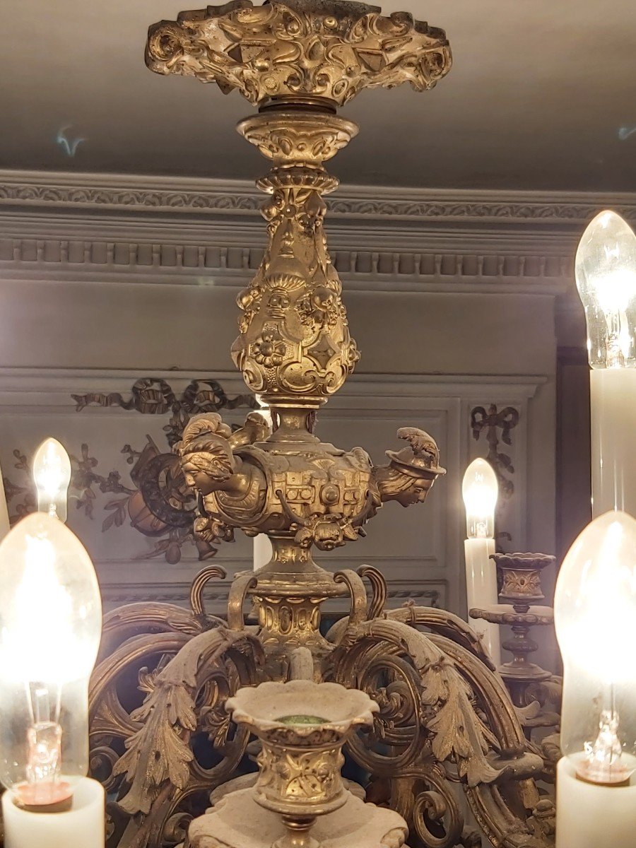 Imposant  Lustre Mazarin En Bronze Doré  : 20 lumières-photo-6