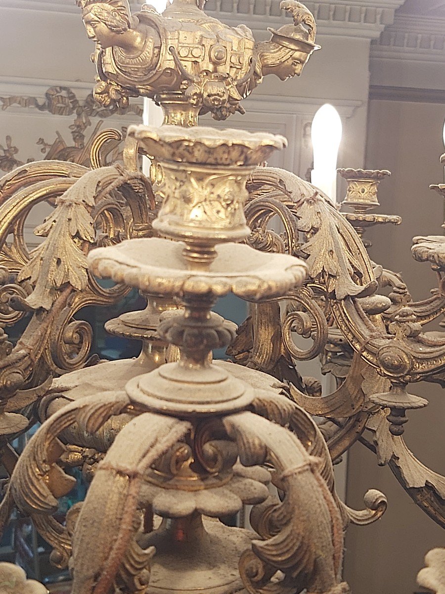 Imposant  Lustre Mazarin En Bronze Doré  : 20 lumières-photo-7