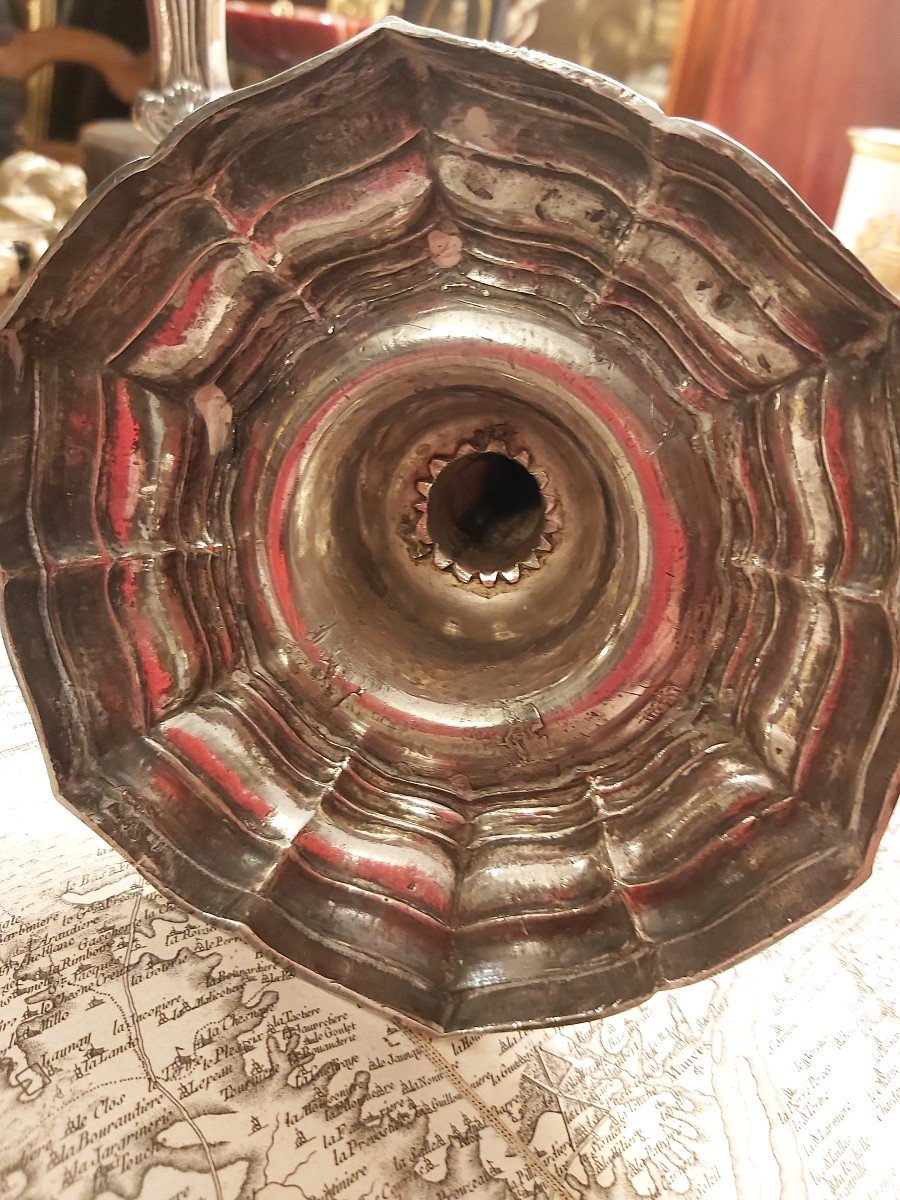 Argent XVIIIème Couronne Comtale Paire De Flambeaux à La Coquille-photo-1