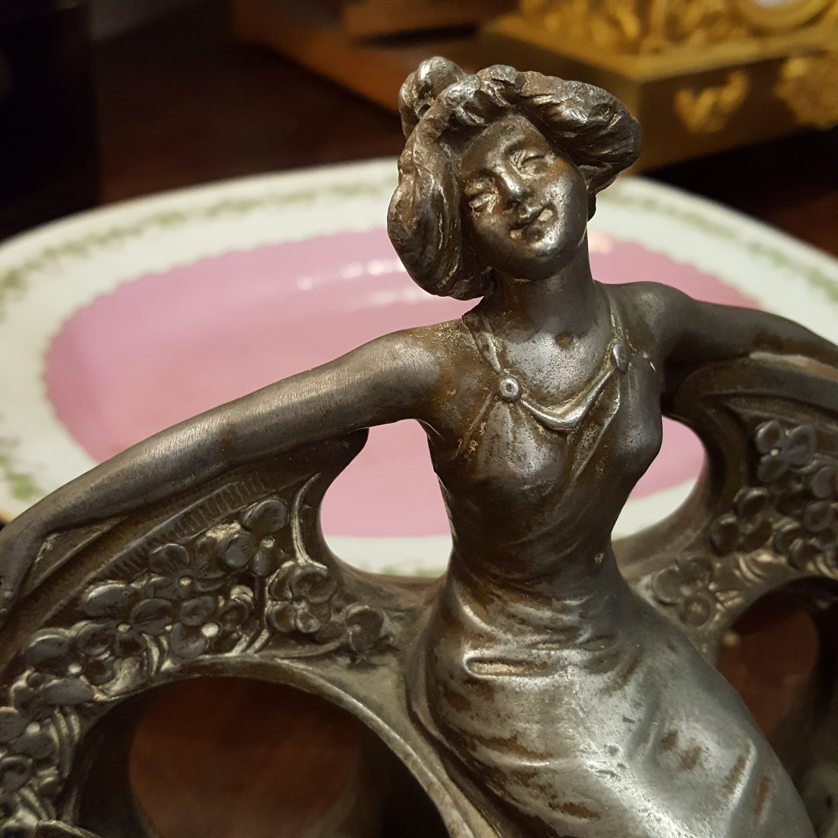 Art Nouveau : Encrier Femme Aux Papillons-photo-3