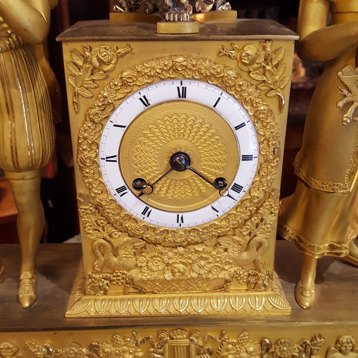 The Musicians "troubadour" Charles X Gilt Bronze Clock-photo-3