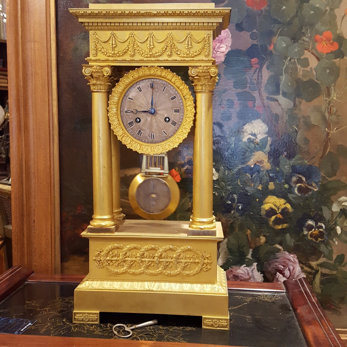 Pendule bronze doré Empire