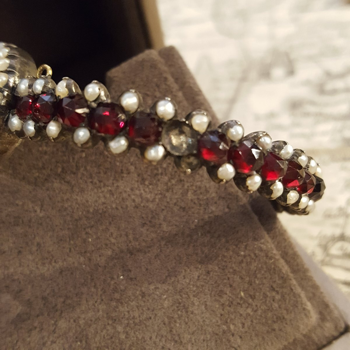Garnets And Pearls 19th Century Bangle Bracelet-photo-2