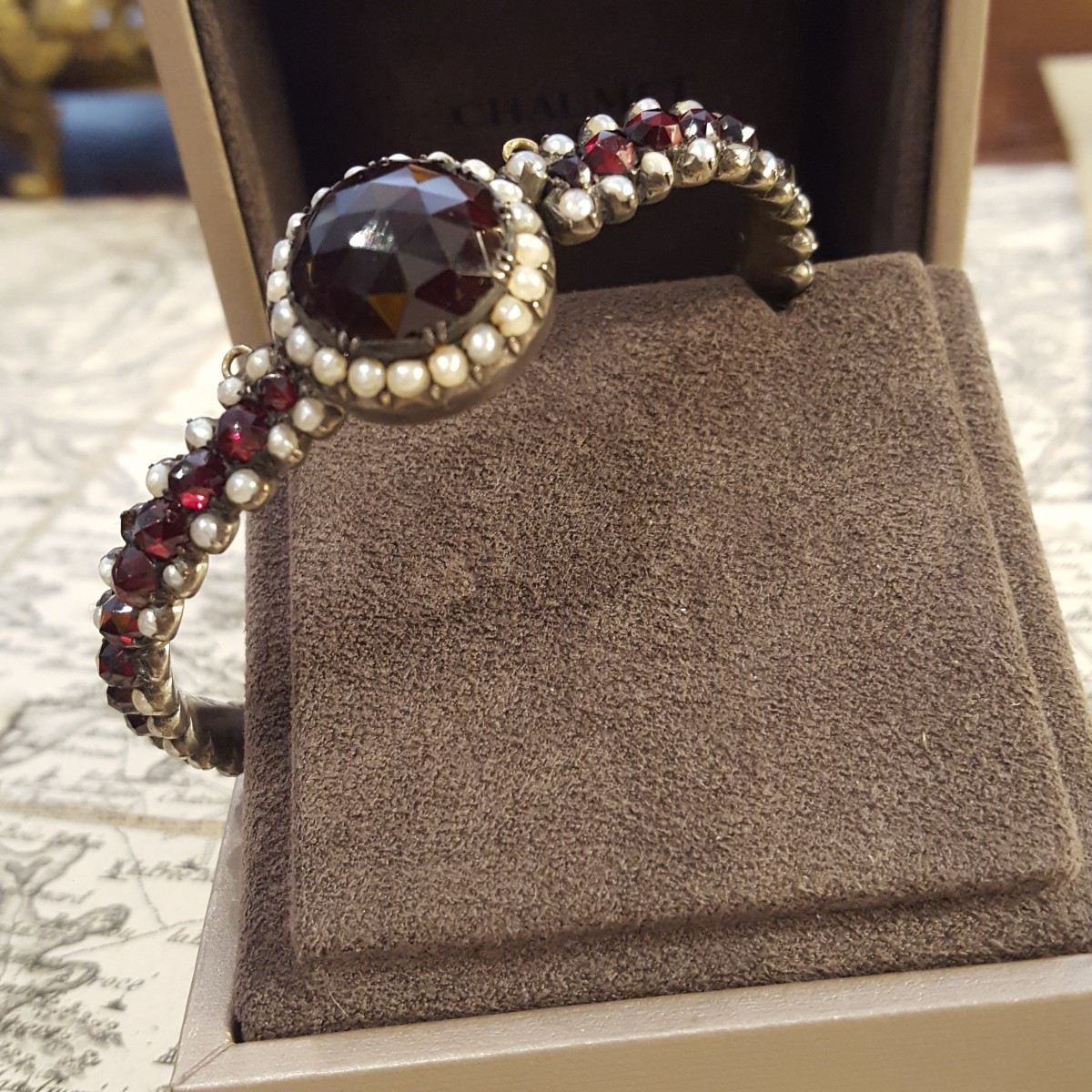 Garnets And Pearls 19th Century Bangle Bracelet
