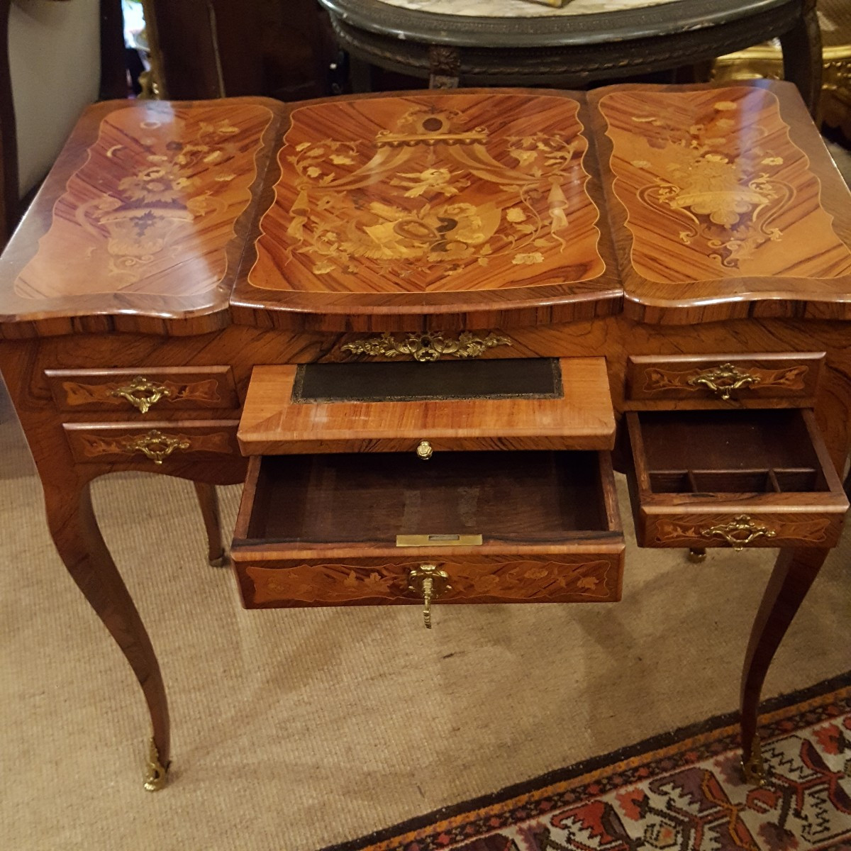 Dressing Table Transitional Marquetry And Bronze 