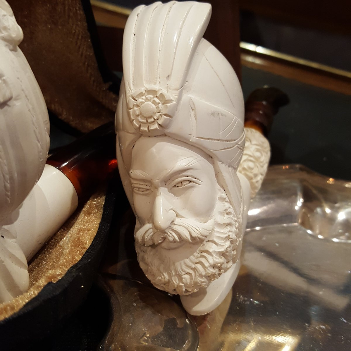 Deux pipes en écume de mer sculpté têtes orientalistes-photo-3