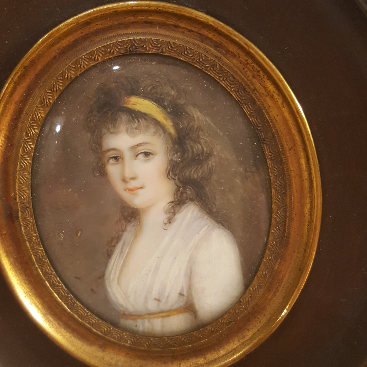 Miniature "young Woman With Headband" 19th Century