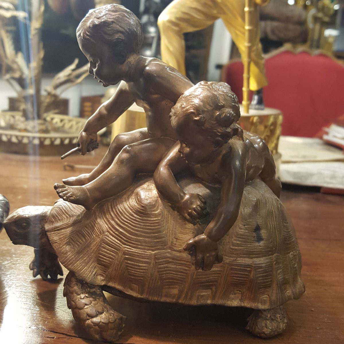 Louis Ernest Barrias bronze Barbedienne: Enfants sur une Tortue -photo-1