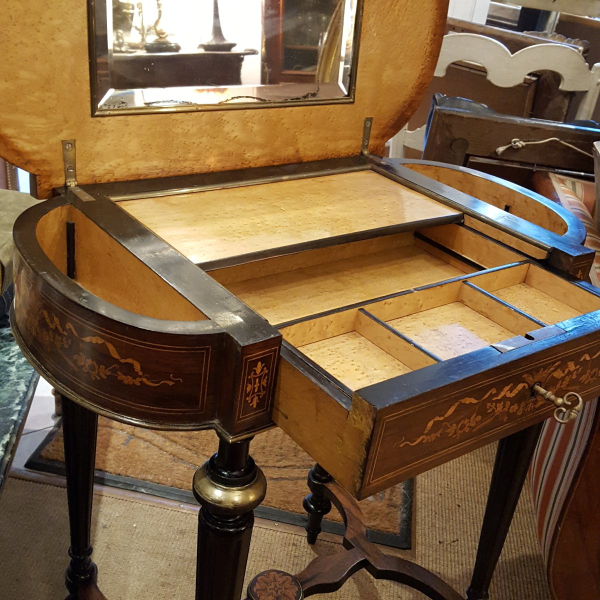 Travailleuse coiffeuse Marqueterie Napoléon III-photo-2