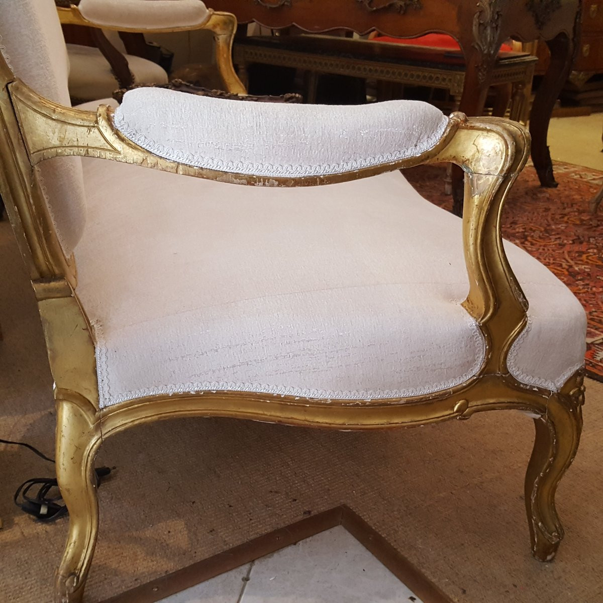 Louis XV 3-seater Bench Sofa In Gilded Wood-photo-2