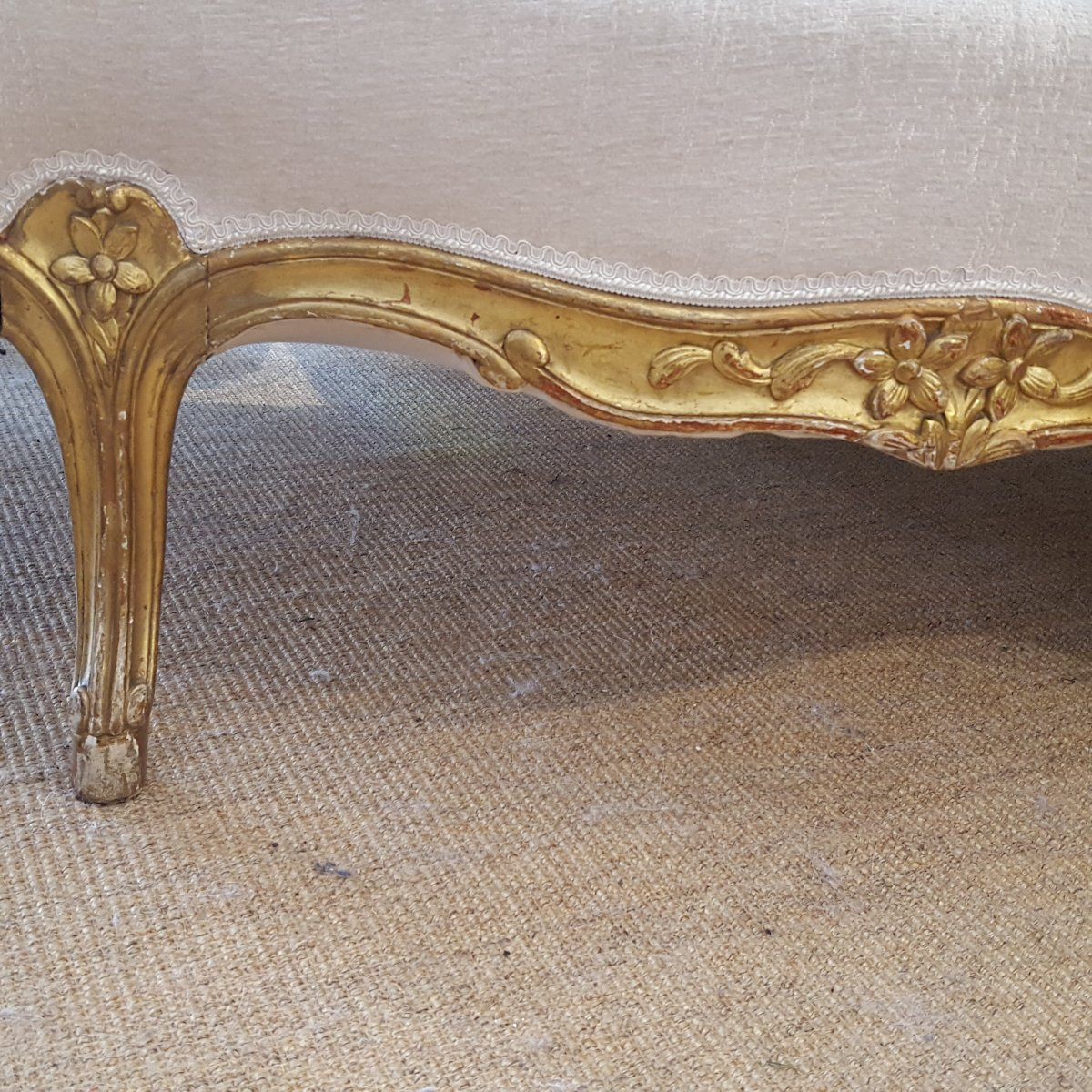 Louis XV 3-seater Bench Sofa In Gilded Wood-photo-3