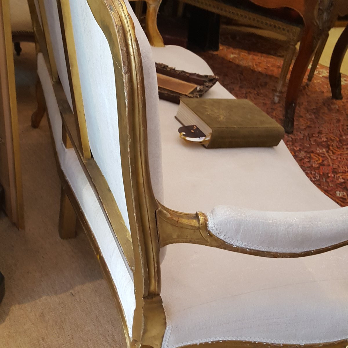 Louis XV 3-seater Bench Sofa In Gilded Wood-photo-3