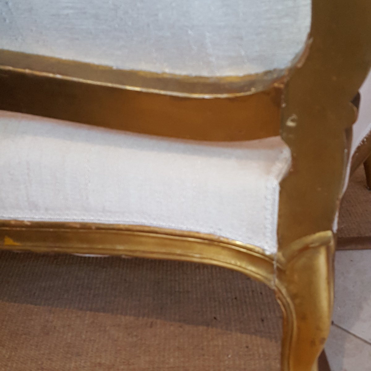 Louis XV 3-seater Bench Sofa In Gilded Wood-photo-4