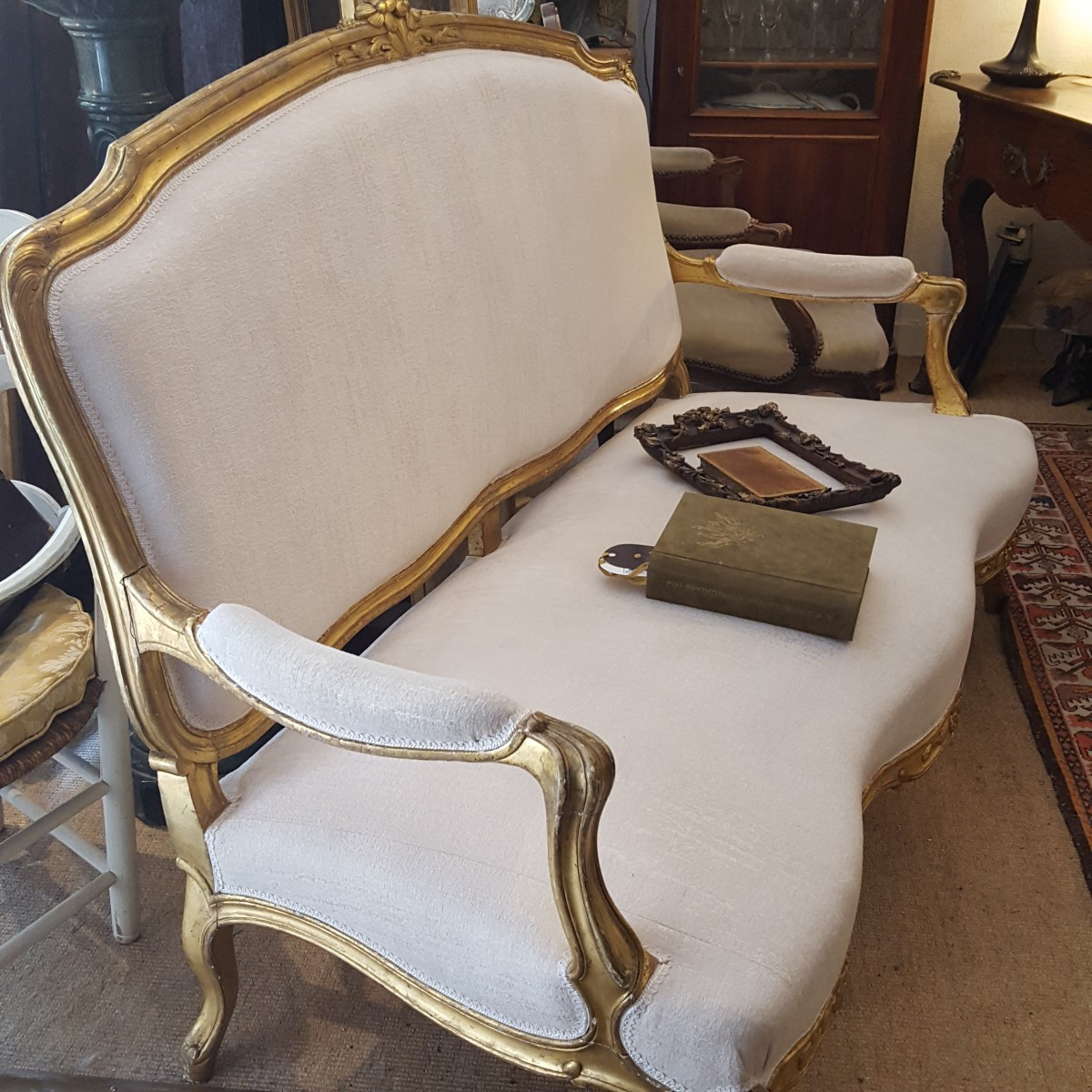 Louis XV 3-seater Bench Sofa In Gilded Wood