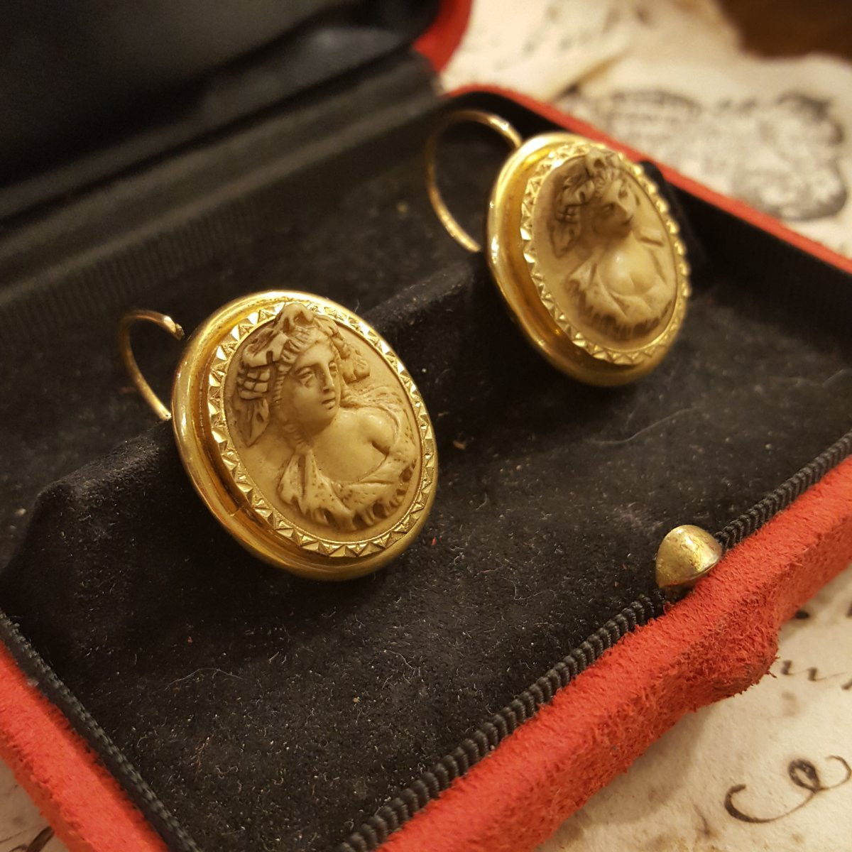 Gold Cameo Earrings 19th Century Restoration-photo-4