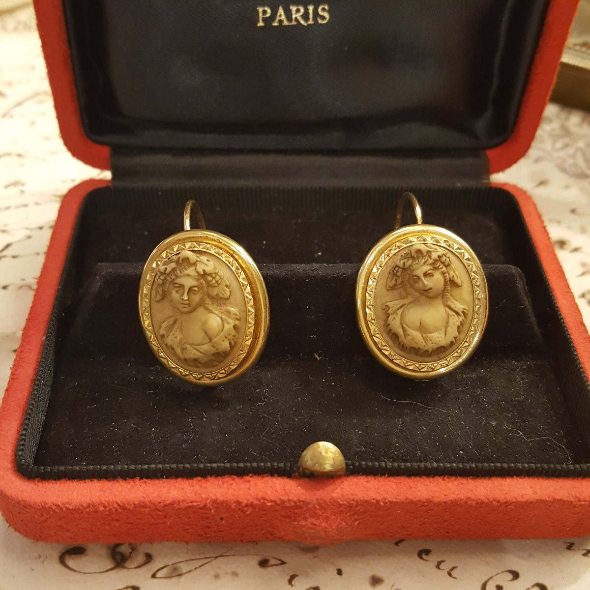 Gold Cameo Earrings 19th Century Restoration-photo-1